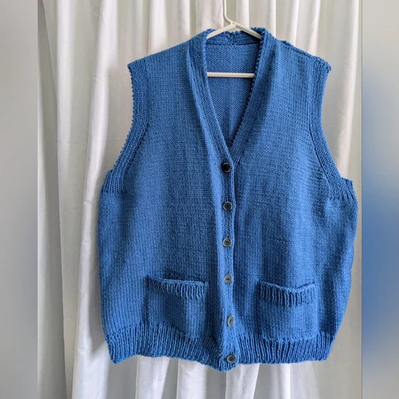 Vintage Handknit Polar Bear Vest Blue Button Front V-neck Men's Women's - Picture 3 of 11